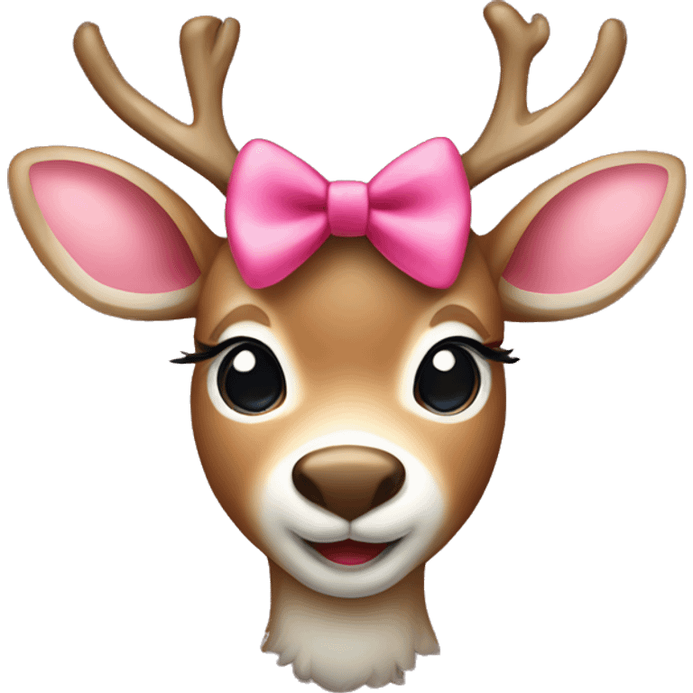 cute feminine reindeer deer with pink bow and a red nose  emoji