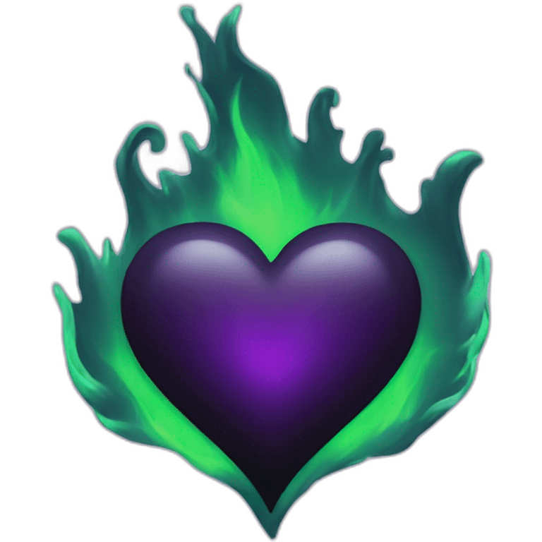 Black heart with purple and green flame inside emoji