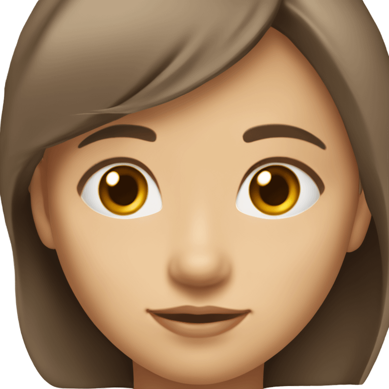 Girl 11 years old with short brown hair almost to the shoulders and with a cascade, brown eyes, a small nose and medium lips with long eyelashes, a slightly large forehead without bangs with softly shaped eyebrows. fair skin emoji