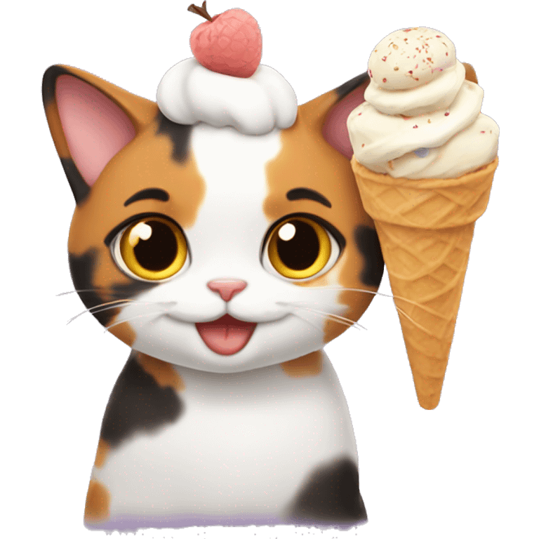 calico cat with icecream  emoji