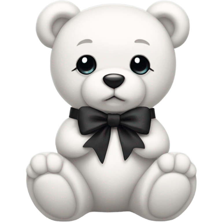 Cute white teddy bear with black bow emoji