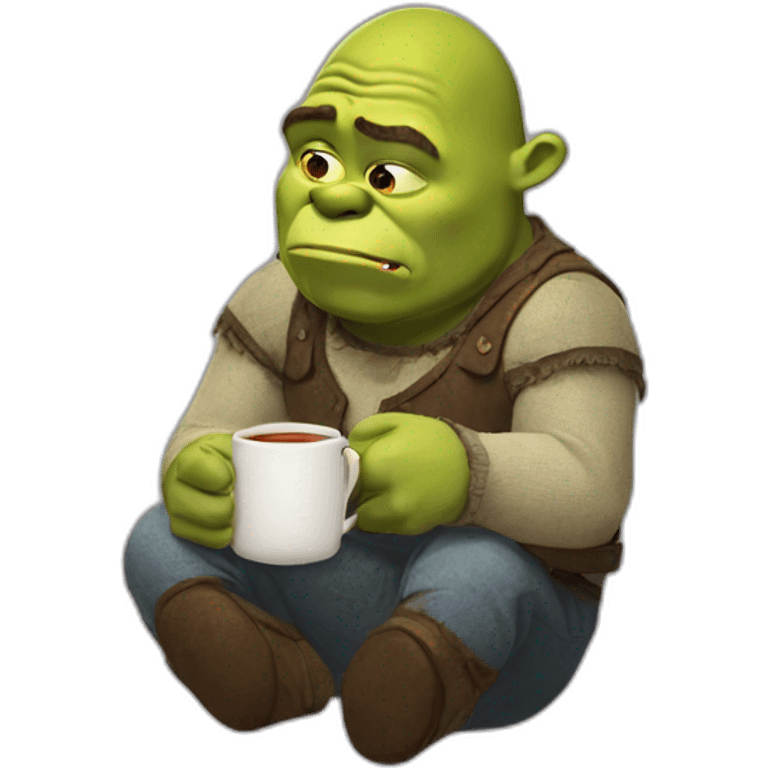 depressed shrek crying in a corner while drinking tea emoji