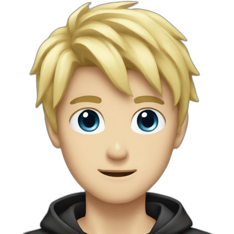 anime style, blond guy, black jacket, blue t shirt  emoji