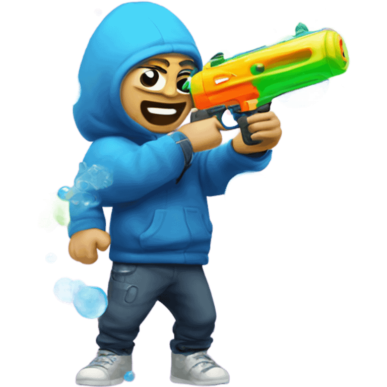 Caucasian Raver with water gun surrounded by bubbles emoji