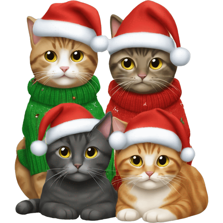 four cats wearing Christmas sweaters emoji