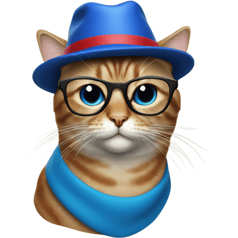 Cat with blue hat and red glasses emoji