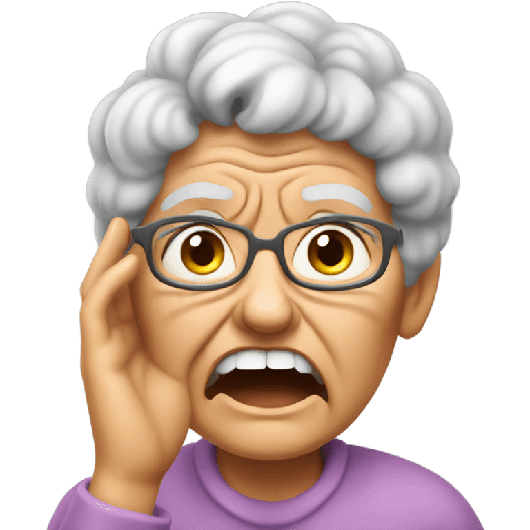 angry grandma cover her ear with her hand emoji