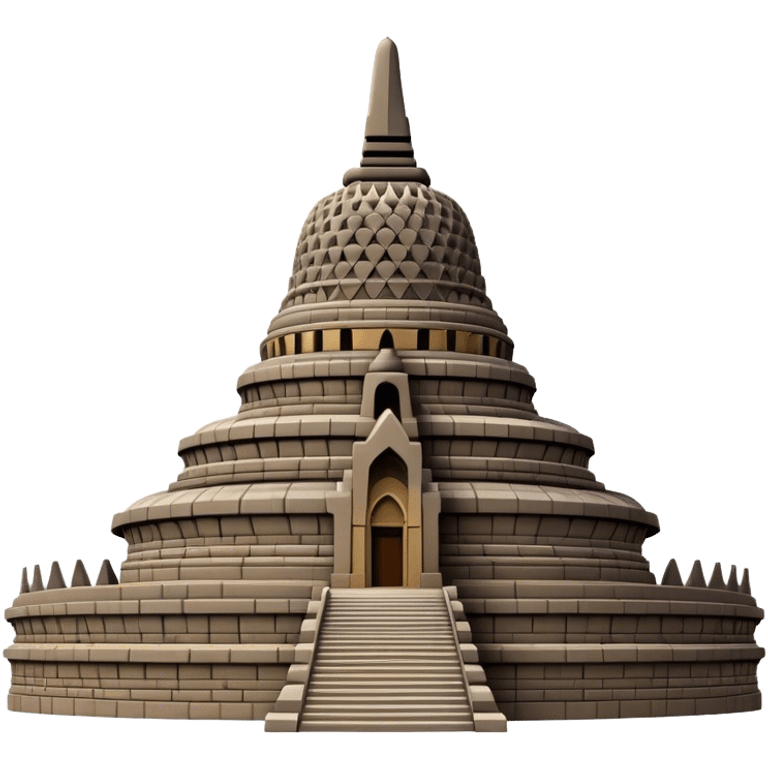 Cinematic Realistic Borobudur Landmark Emoji, showcasing the majestic ancient Buddhist temple rendered with intricate textures and serene, historic lighting. emoji