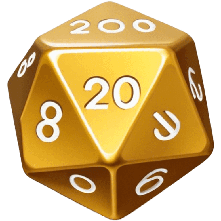 A gold 20-sided die
Sharp, clean design
Gold color with metallic shine emoji