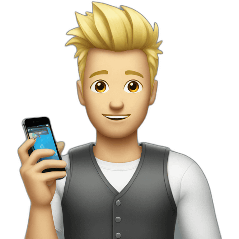 man with blonde faux hawk holding iphone emoji