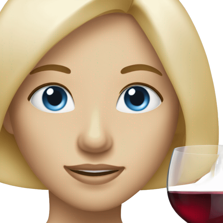 A blonde woman with blue eyes holding up a wine glass to make a toast emoji