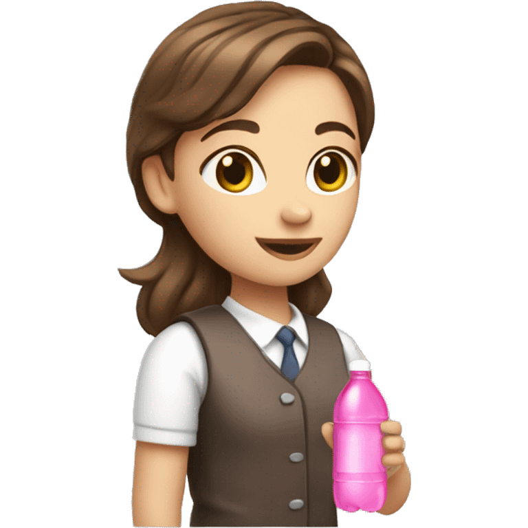 Brown hair School girl with pink water bottle emoji