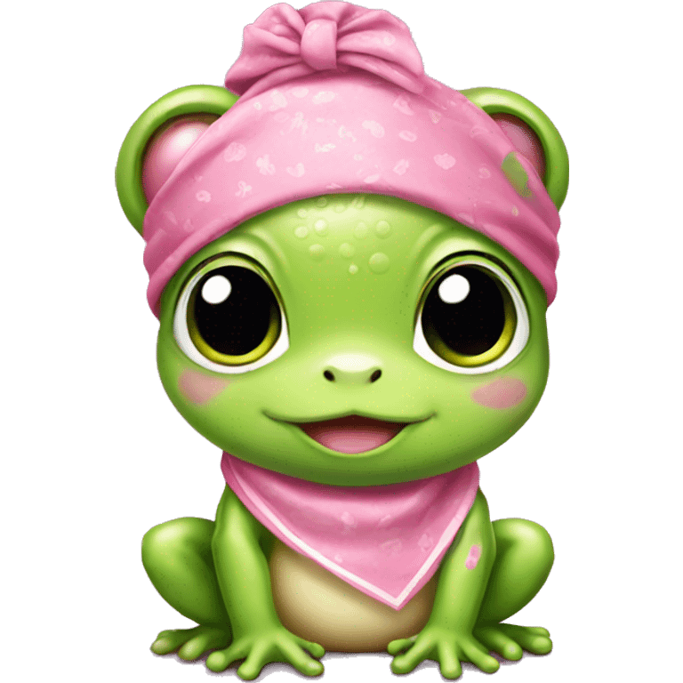 Cute baby frog with a pink bandana and headband emoji