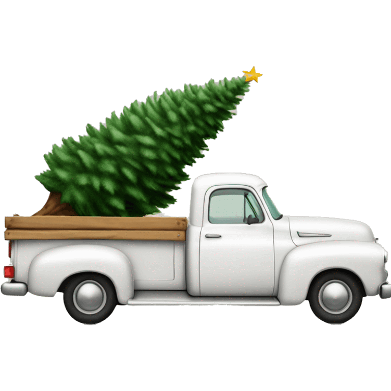 old white pick up truck with a christmas tree in the trunk emoji