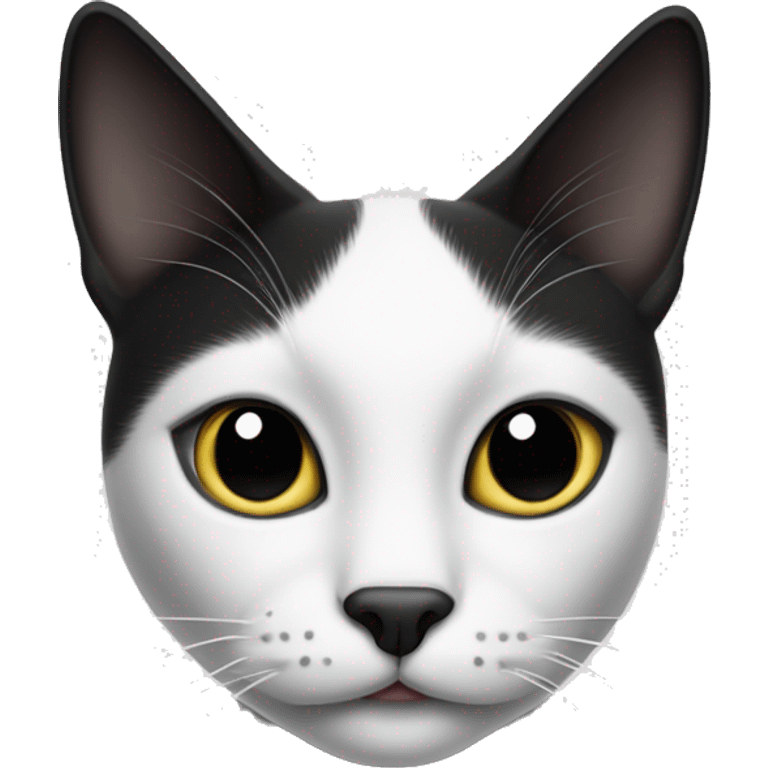 Black and white cat with a black spot on right eye and black both ear emoji