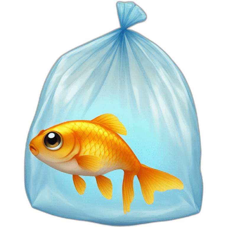 small cute gold fish with big eyes in a plastic bag emoji