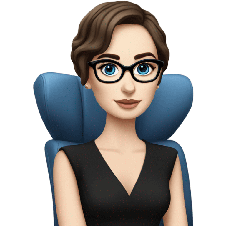 Hyper Realistic photo Lily collins blue eyes wearing glasses in a business meeting black dress emoji