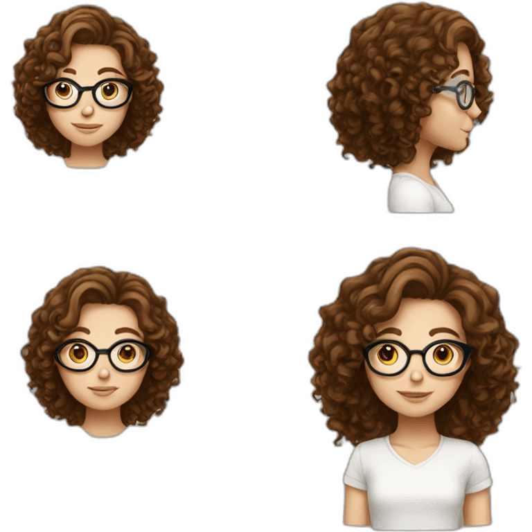 White girl with round glasses and long brown curly hair emoji