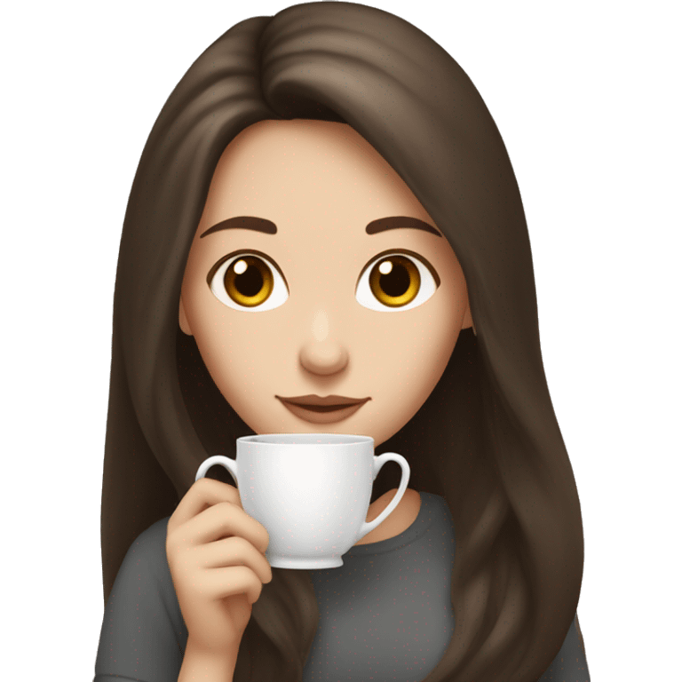 white girl with dark brown long hair holding a tea emoji