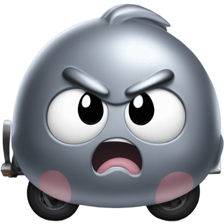 Metal cute mad Kirby bubble Gray ball driving on car wheels with mad eyebrows game emoji