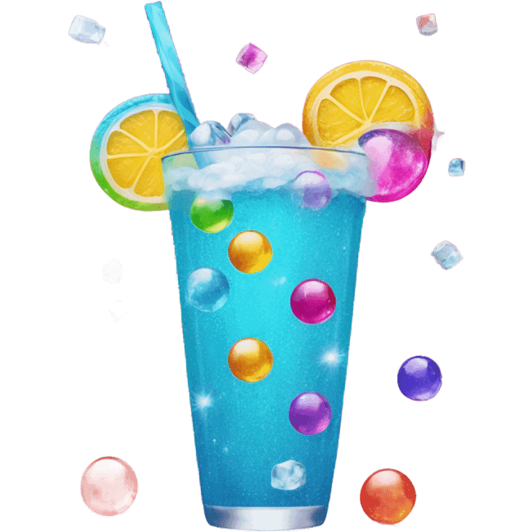 Colorful drink with small ice disco ball sparkle emoji