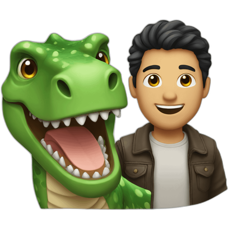 nice man with green eyes, dark hair, smiling with a dinosaur emoji