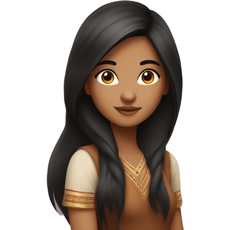 Round faced Indian girl with long black brown hair and brown eyes with beautiful lashes  emoji