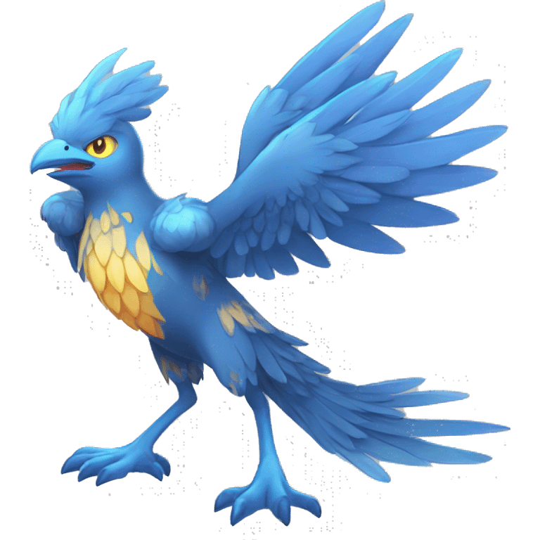 Edgy Fantasy legendary blue bird water-type-Hydro-Phoenix-avian Fakemon full body emoji