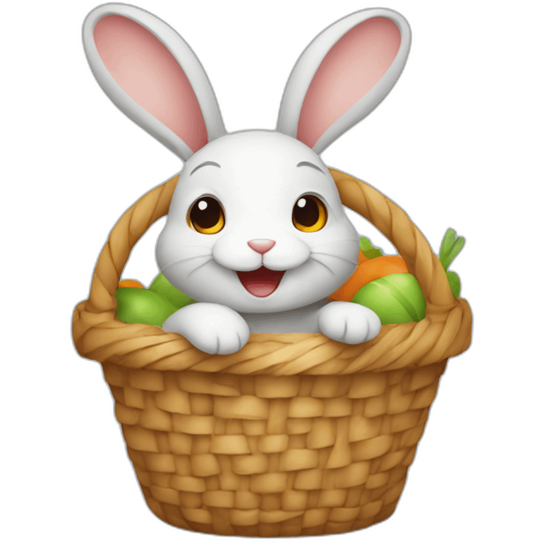 Happy rabbit with a basket in English emoji