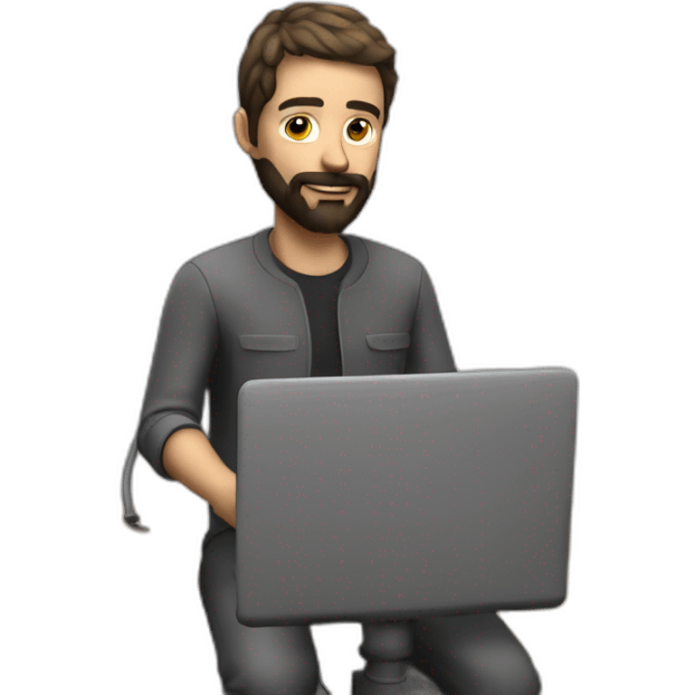 3d artist with beard sit on the PC with graphic tablet emoji