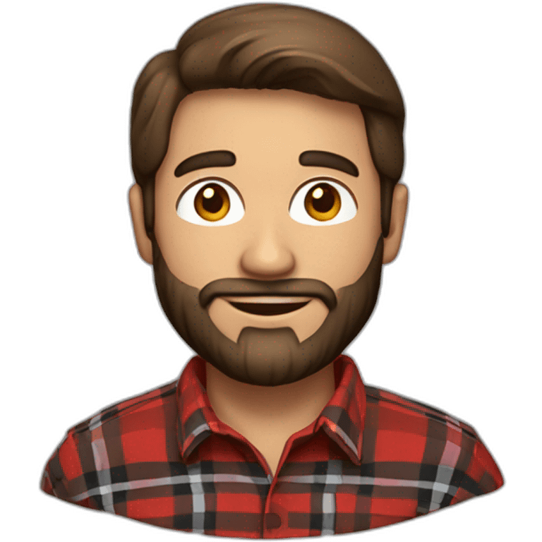 Man with a beard and brown hair wearing a red and black plaid flannel shirt and a Santa hat emoji