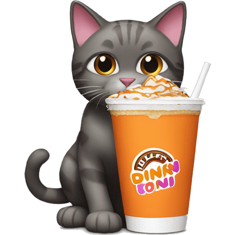 cat drinking Dunkin drink emoji