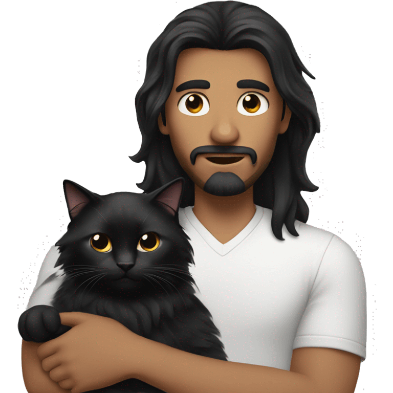 Guy With Long black Hair is holding a black cat emoji