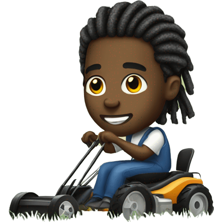 Black man with dreads in ponytail with a push lawn mower emoji