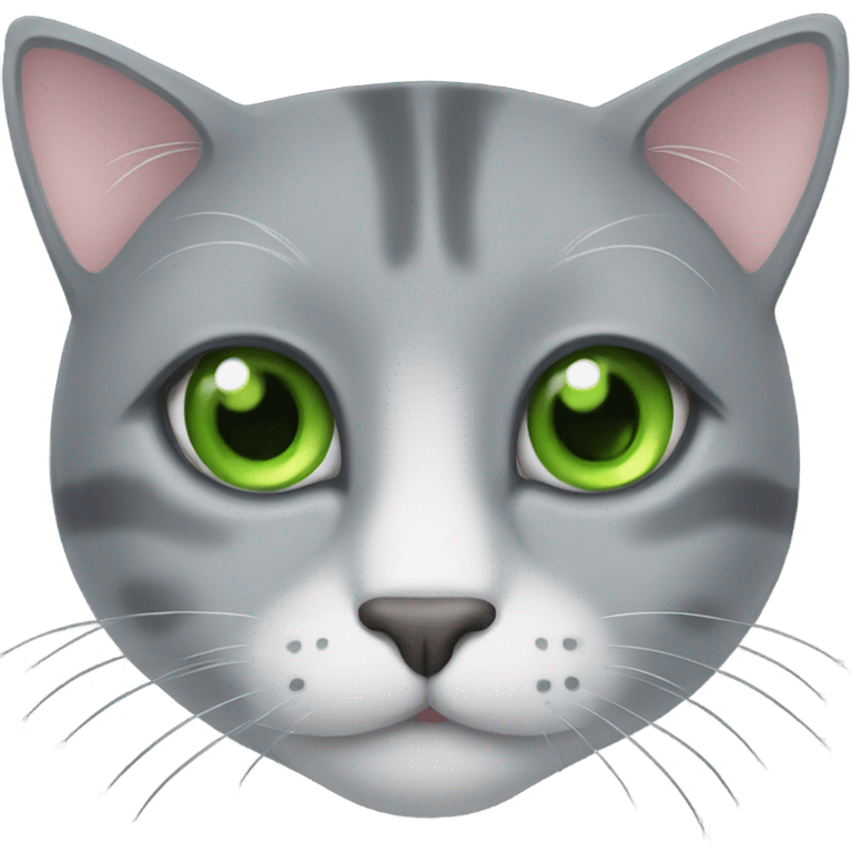 Gray cat face with some striping and green eyes emoji