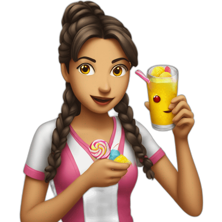 Colombian girl puting candy on a mens drinks emoji