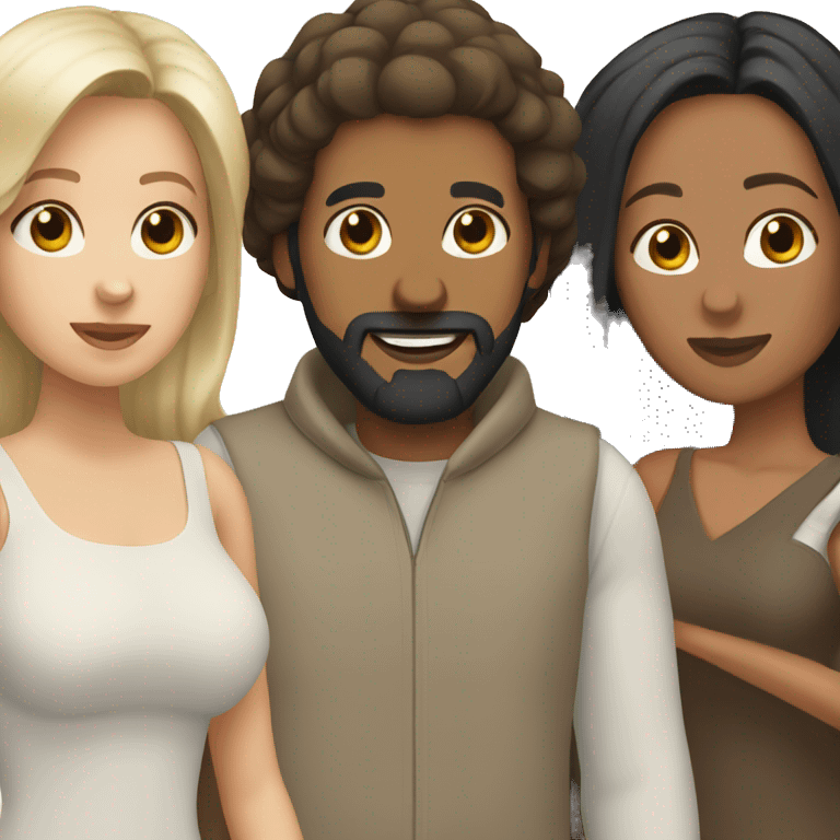 brown bald guy with beard with 3 women (all long black hair) emoji