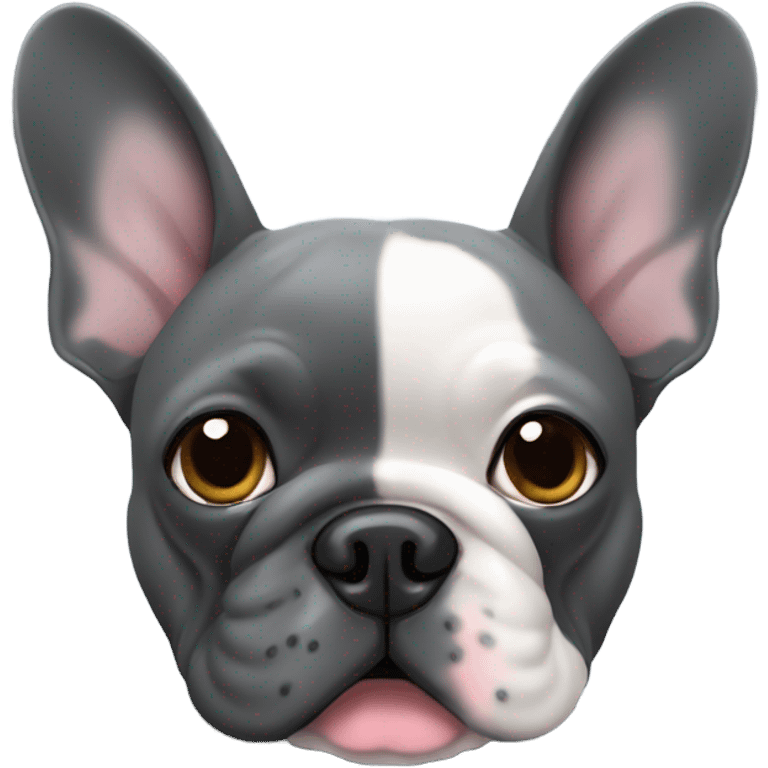 Dark grey French bulldog with hearts emoji