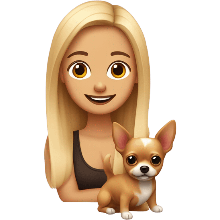 chica con pelo blond marro y rubio, con dos cacorros una pomerania y chihuahua color carmelo emoji