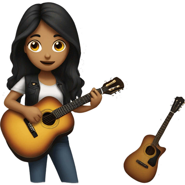 A latin girl, long dark hair, playing a guitar emoji