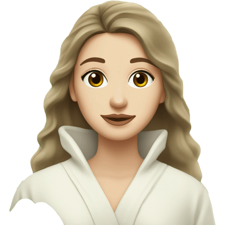 White girl with Brown hair and blue eyes wears a Green clay colored skincare textured mask and puts on cucumbers around her eyes while She relaxes in her white Robe emoji