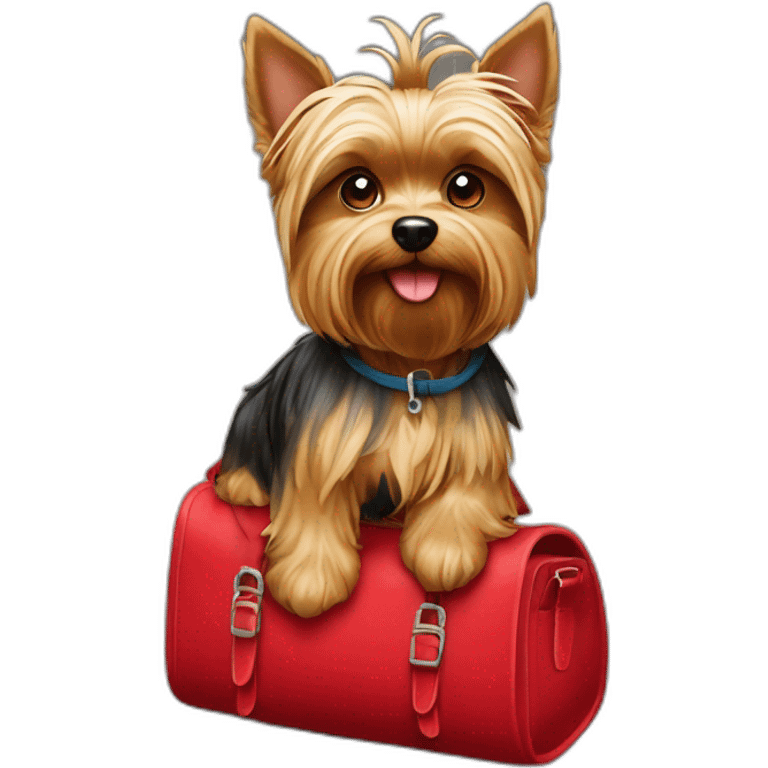 Chien Yorkshire terrier avec un sac à dos rouge emoji