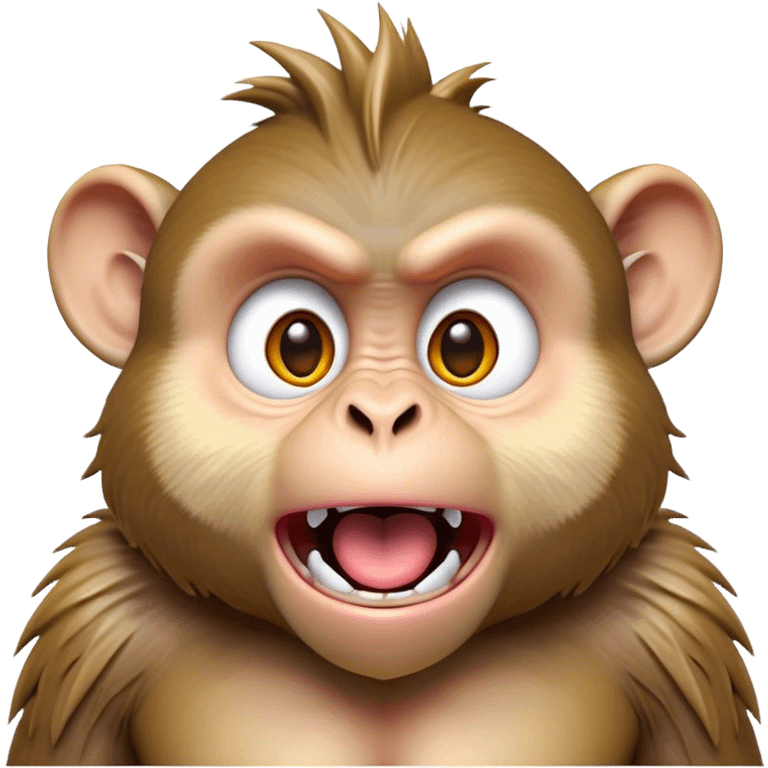 Cinematic Comical Macaque Portrait Emoji, Head tilted dramatically with an exaggerated, shocked expression and a raised eyebrow, featuring a lively, nimble build with spiky fur and wide, comically expressive eyes, Simplified yet hilariously animated features, highly detailed, glowing with a slightly sassy, vibrant glow, high shine, dramatic yet playful, stylized with an air of cheeky primate attitude, soft glowing outline, capturing the essence of a meme-worthy macaque that looks ready to deliver a playful side-eye into viral fame! emoji