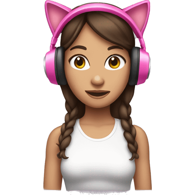 Brunette haired girl wearing pink cat headphones  emoji