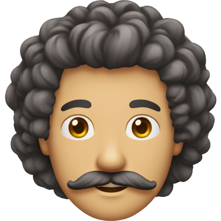 homem de cabelo cacheado grande e bigode emoji