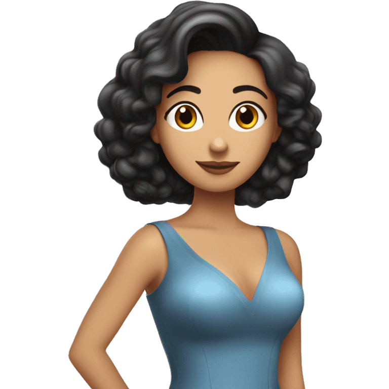 una chica muy guapa, modelo, morena de pelo, blanquita de piel pero no mucho y con vestido de gala emoji