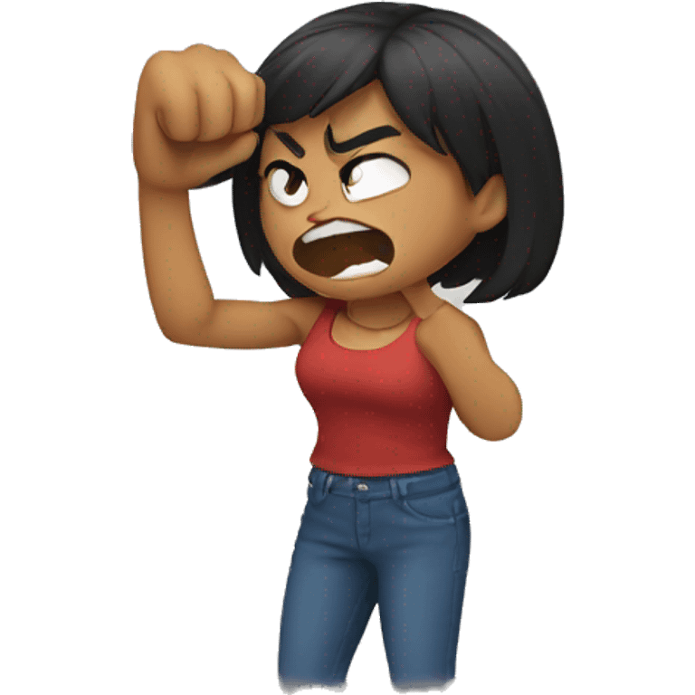 Girl punching one hand with angry face emoji