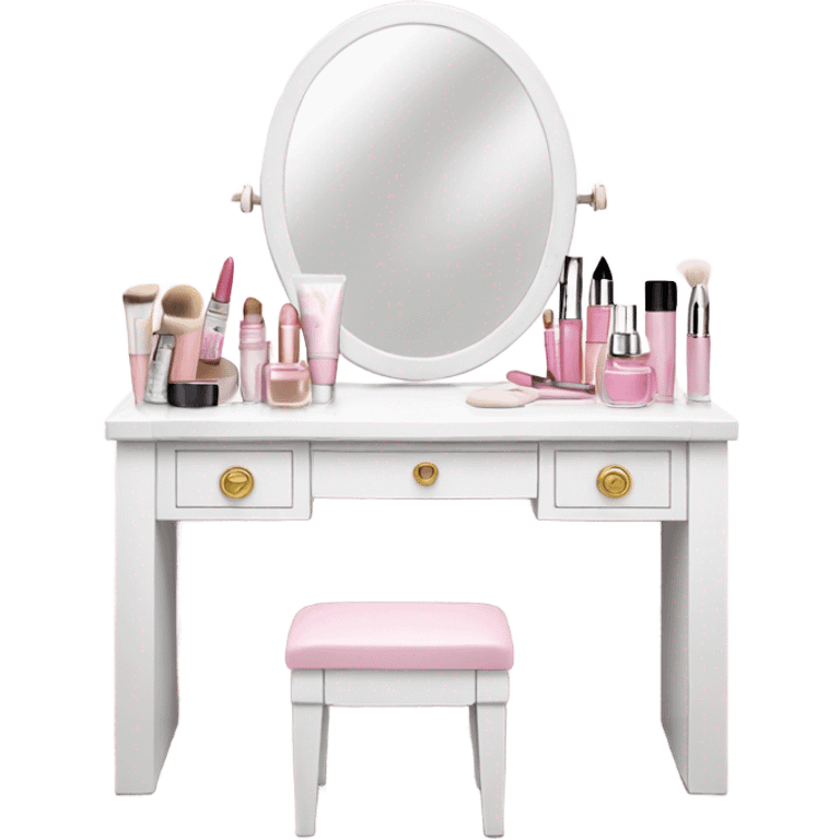 White Makeup vanity with light pink makeup emoji