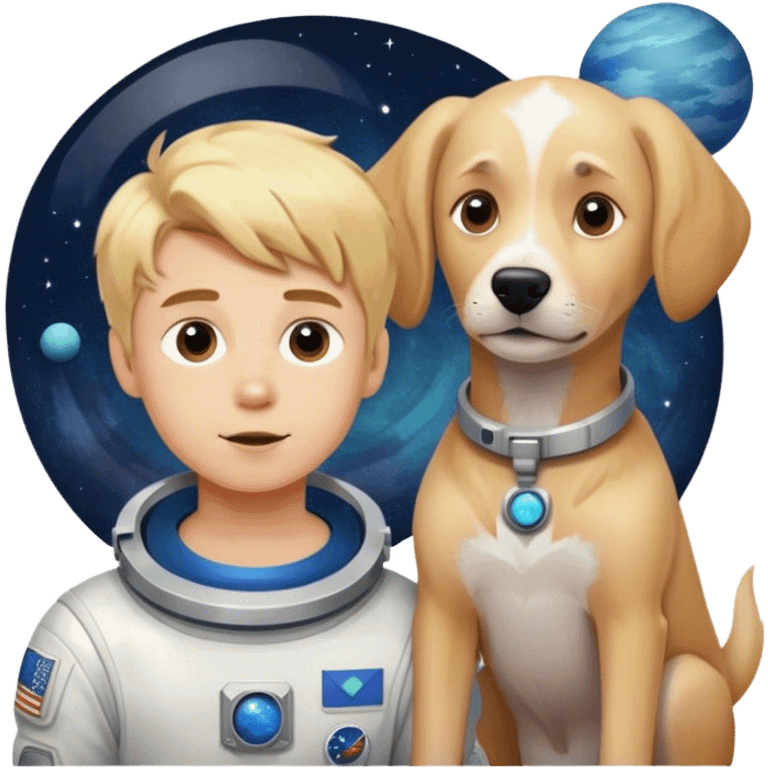 dog and blond boy in space emoji