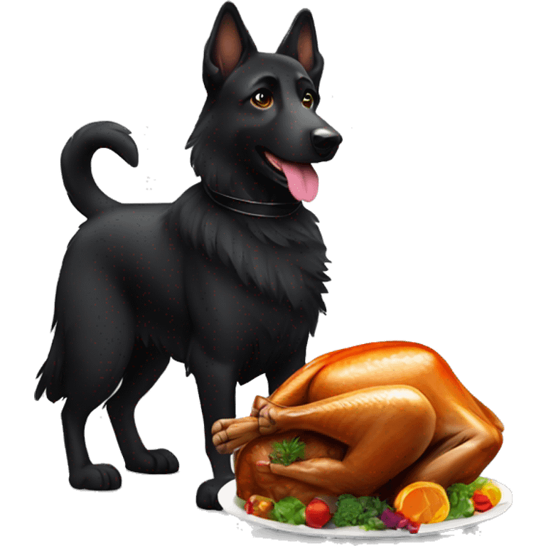 All black Germans shepherd next to a turkey emoji